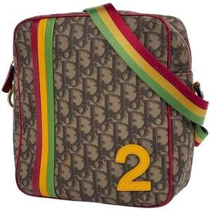 CHRISTIAN DIOR Brown Coated Canvas Trotter Shoulder Bag